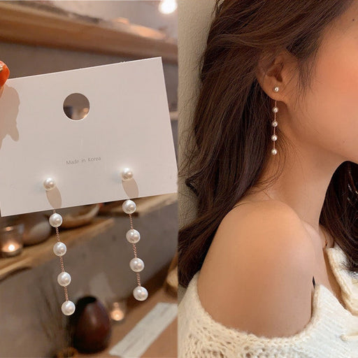 Trend Simulation Pearl Long Earrings Female Moon Star Flower Rhinestone Wedding Pendant Earrings Fashion Korean Jewelry Earrings - Allofbeauty