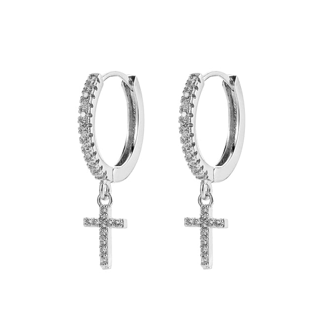 SIPENGJEL Fashion Inlaid Zircon Dainty Star And Moon Hoop Earrings Simple pendant earrings For Women Jewelry 2021 серги женские - Allofbeauty