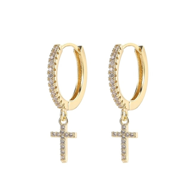 SIPENGJEL Fashion Inlaid Zircon Dainty Star And Moon Hoop Earrings Simple pendant earrings For Women Jewelry 2021 серги женские - Allofbeauty