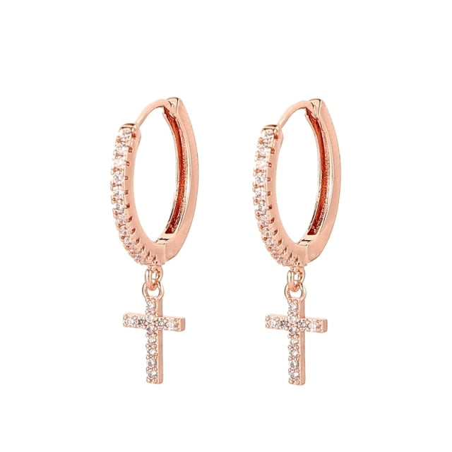 SIPENGJEL Fashion Inlaid Zircon Dainty Star And Moon Hoop Earrings Simple pendant earrings For Women Jewelry 2021 серги женские - Allofbeauty