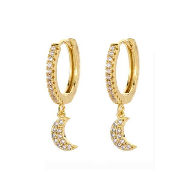 SIPENGJEL Fashion Inlaid Zircon Dainty Star And Moon Hoop Earrings Simple pendant earrings For Women Jewelry 2021 серги женские - Allofbeauty