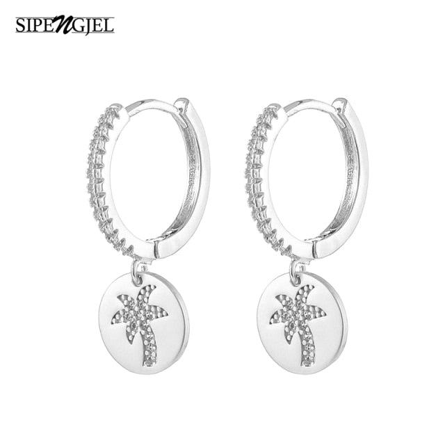 SIPENGJEL Fashion Inlaid Zircon Dainty Star And Moon Hoop Earrings Simple pendant earrings For Women Jewelry 2021 серги женские - Allofbeauty