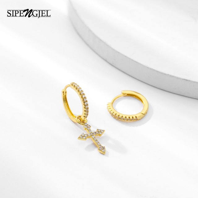 SIPENGJEL Fashion Inlaid Zircon Dainty Star And Moon Hoop Earrings Simple pendant earrings For Women Jewelry 2021 серги женские - Allofbeauty