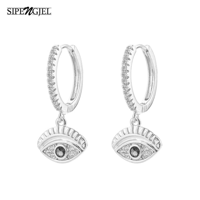 SIPENGJEL Fashion Inlaid Zircon Dainty Star And Moon Hoop Earrings Simple pendant earrings For Women Jewelry 2021 серги женские - Allofbeauty