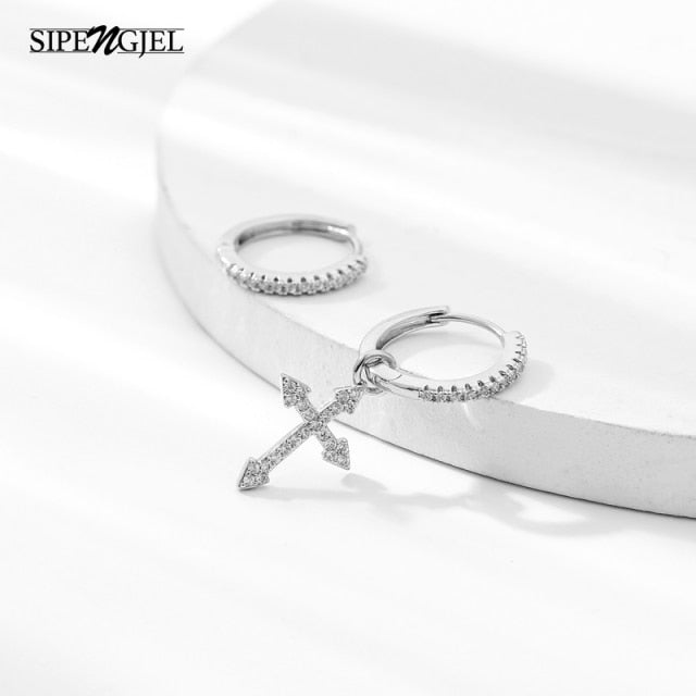 SIPENGJEL Fashion Inlaid Zircon Dainty Star And Moon Hoop Earrings Simple pendant earrings For Women Jewelry 2021 серги женские - Allofbeauty