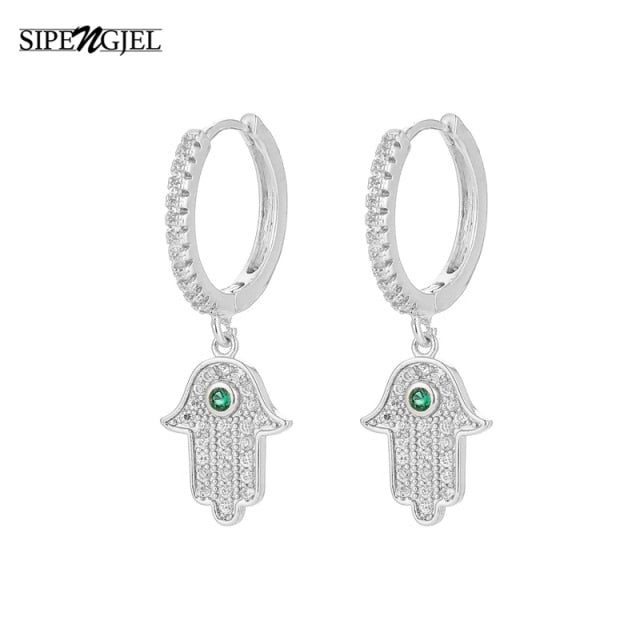 SIPENGJEL Fashion Inlaid Zircon Dainty Star And Moon Hoop Earrings Simple pendant earrings For Women Jewelry 2021 серги женские - Allofbeauty