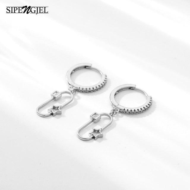 SIPENGJEL Fashion Inlaid Zircon Dainty Star And Moon Hoop Earrings Simple pendant earrings For Women Jewelry 2021 серги женские - Allofbeauty